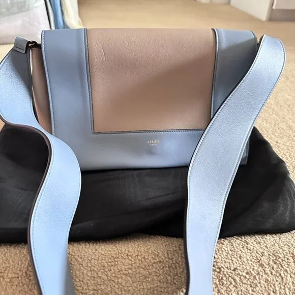 CELINE Frame Bag Shoulder Bag Calfskin Leather Blue/Beige - Picture 2 of 3